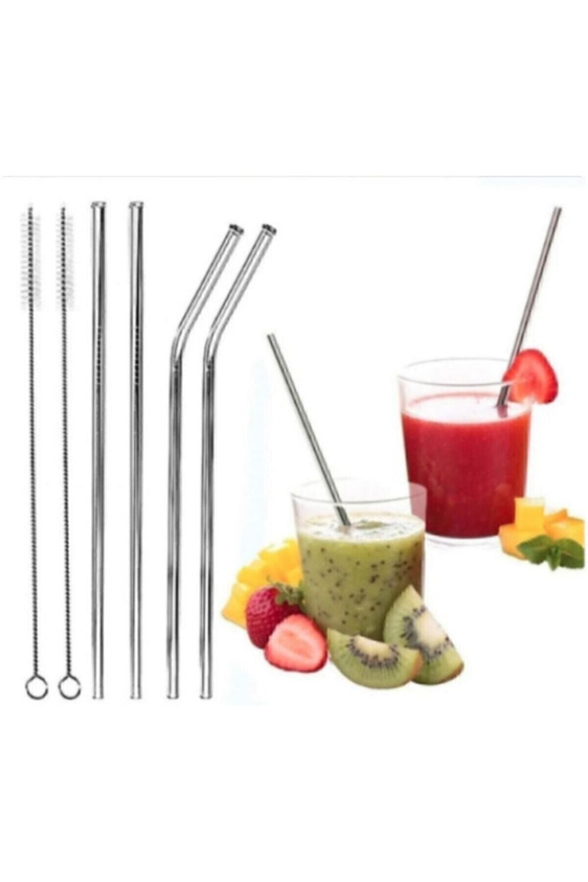 4 Adet Metal Pipet 2 Adet Eğimli 2 Adet Düz ve  2 Adet Temizleme Fırçası Tek Ebat