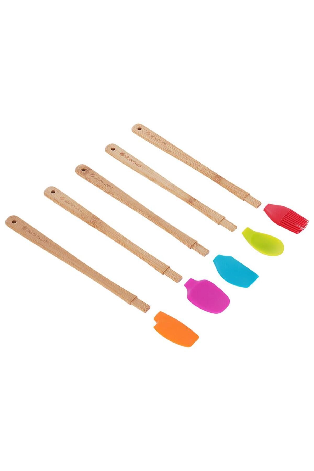 Spt-02 5 Li Renkli 26cm Uzun Silikon Bambu Spatula Seti Çok Renkli - Tek Ebat