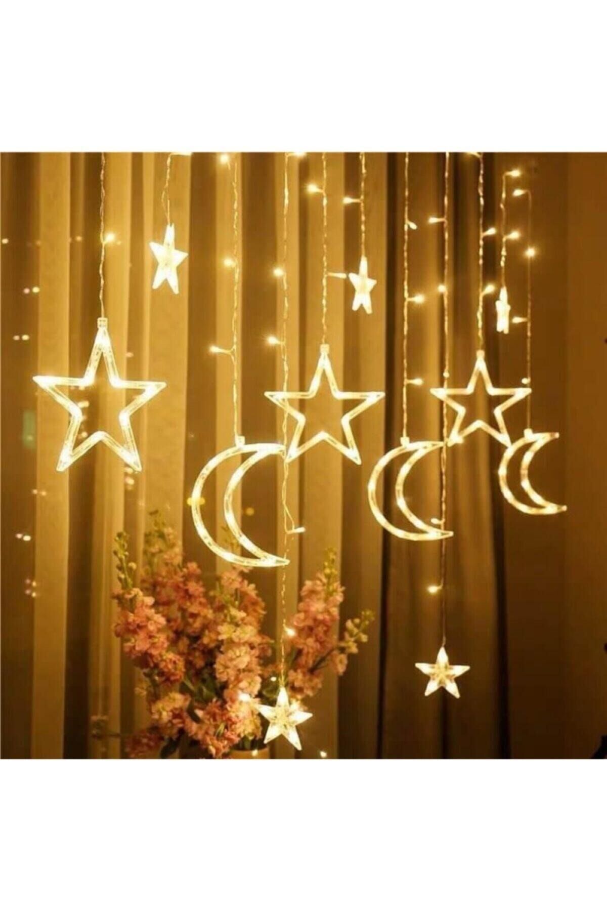 Tsrmx Ay Yıldız Saçak Perde Led 5 Fişli Fonksiyonlu Star Collection 997516 sarı gün ışığı - Tek Ebat