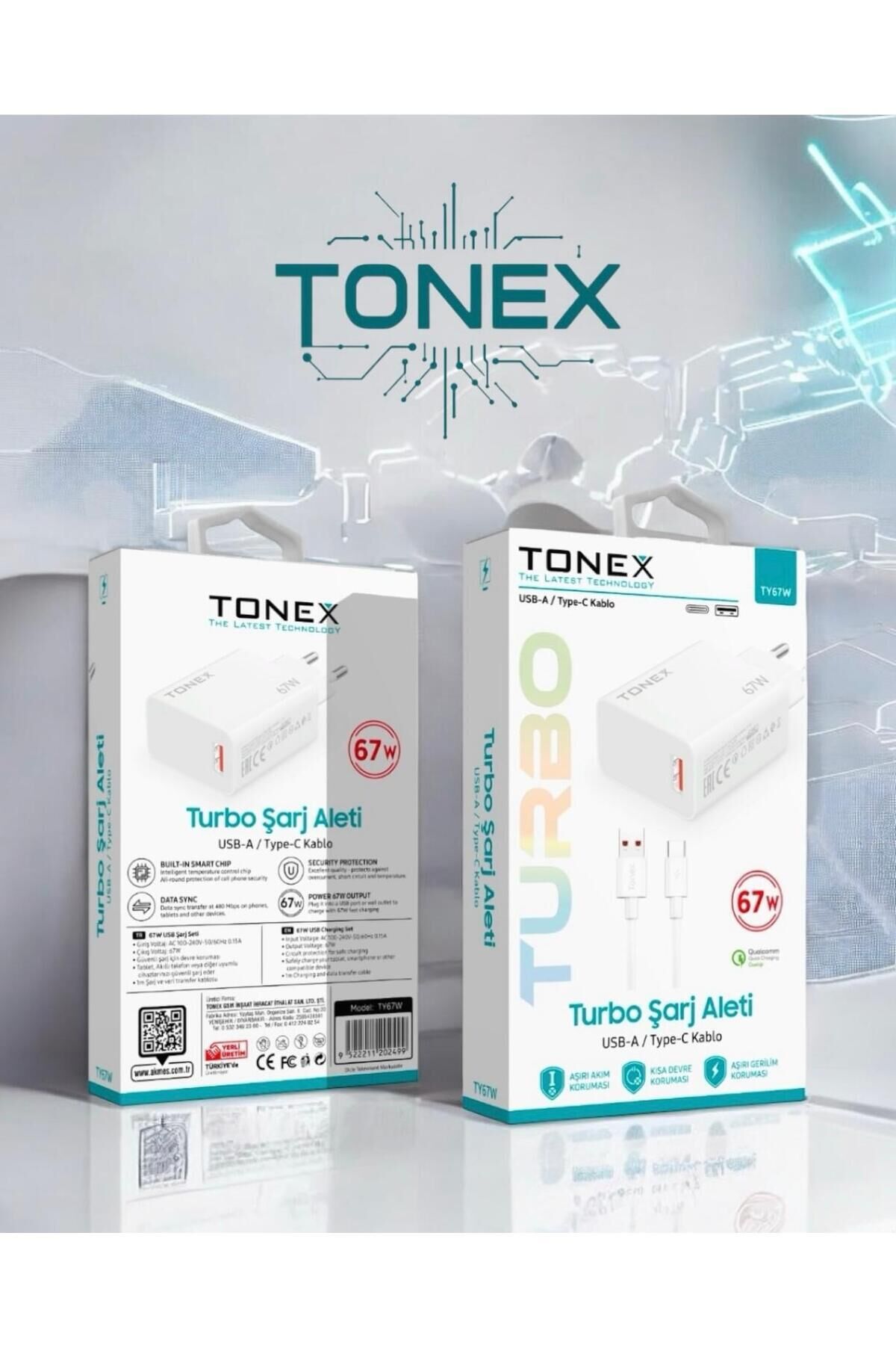 TONEX 67w Turbo Şarj Aleti Şarj Cihazı Kablo Adaptör Ve Kablo