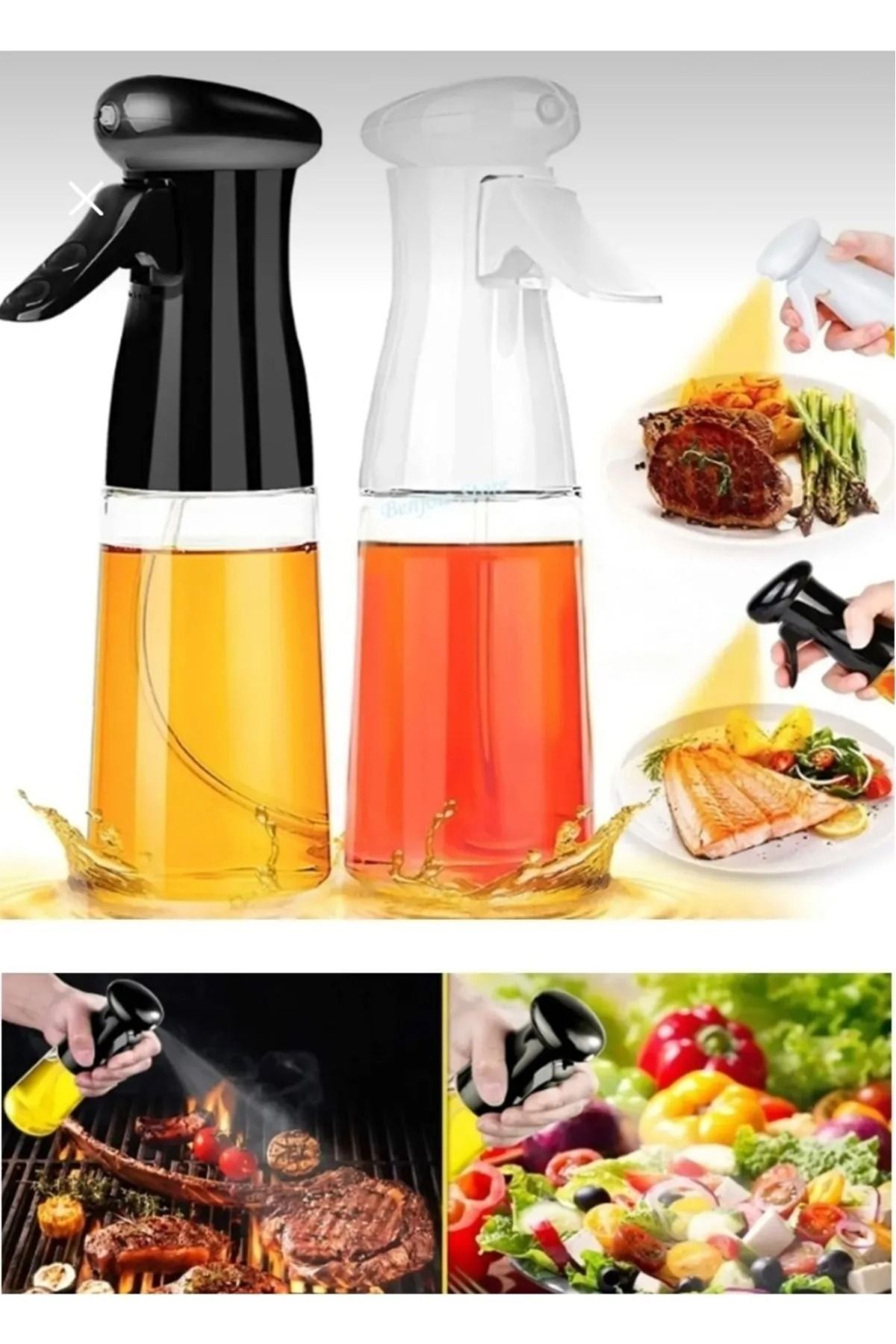 220 ml Airfryer Pişirme Öncesi Sprey Püskürtmeli Sprey Cam Şişe Zeytinyağı Sirke Yağ Püskürtücü KARIŞIK - Tek Ebat