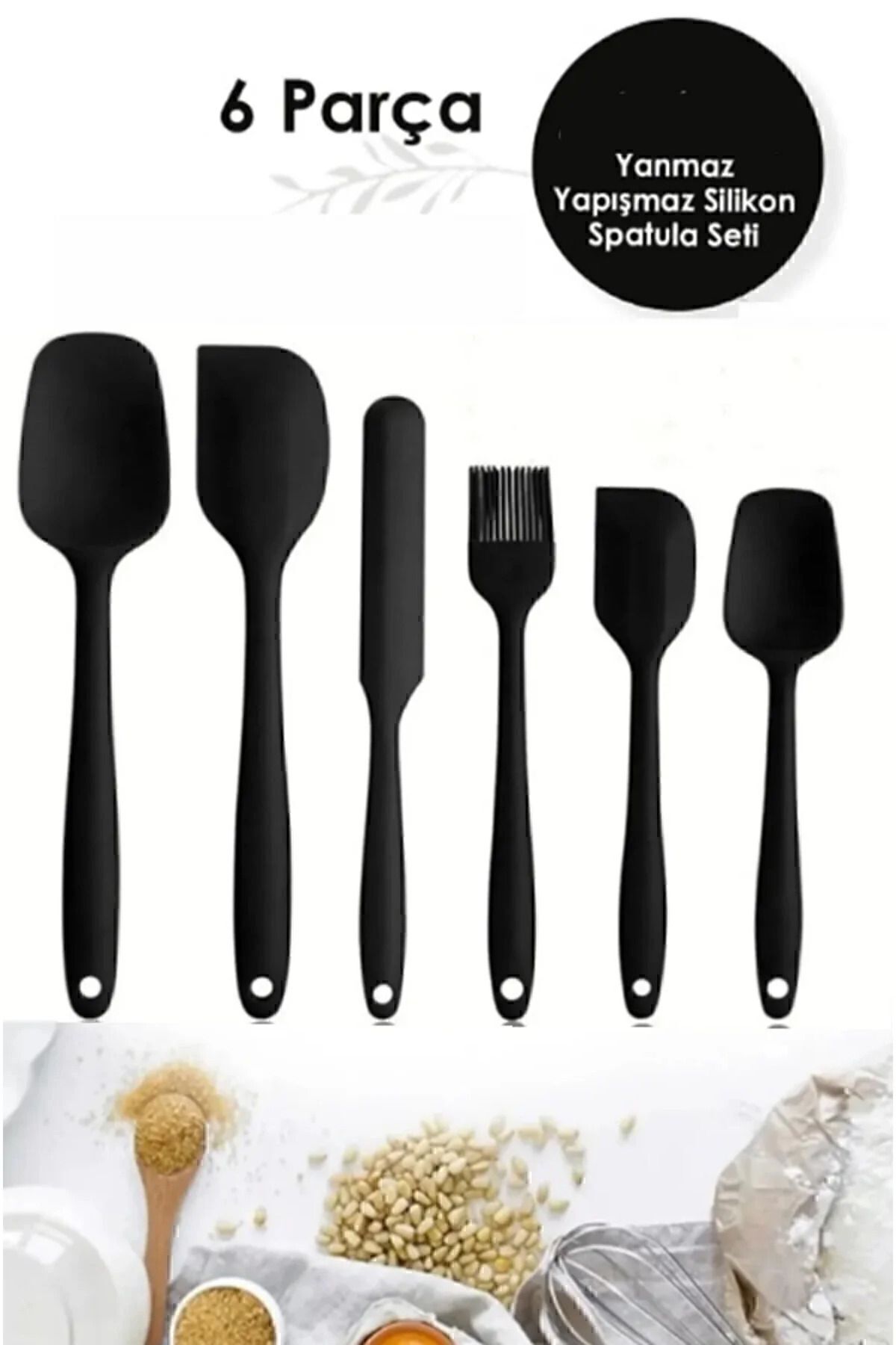 6 Adet Isıya Dayanıklı Yanmaz Yapışmaz Silikon Spatula Seti | 6'lı Silikon Spatula Seti Bpa Free SİYAH - Tek Ebat