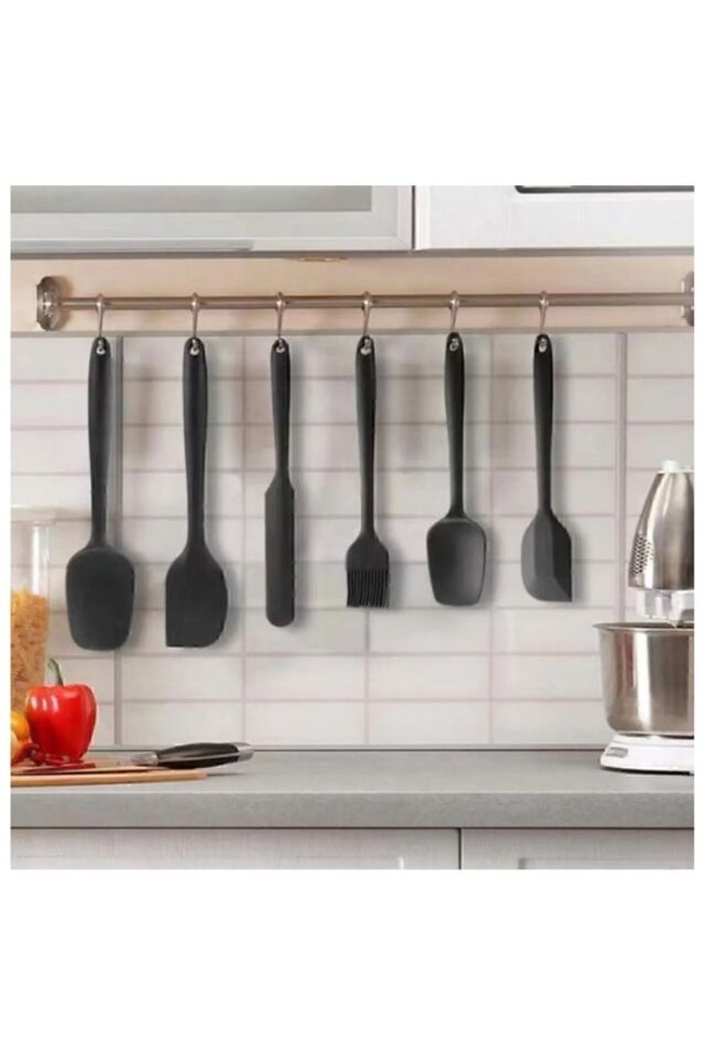 6 Adet Isıya Dayanıklı Yanmaz Yapışmaz Silikon Spatula Seti | 6'lı Silikon Spatula Seti Bpa Free SİYAH - Tek Ebat