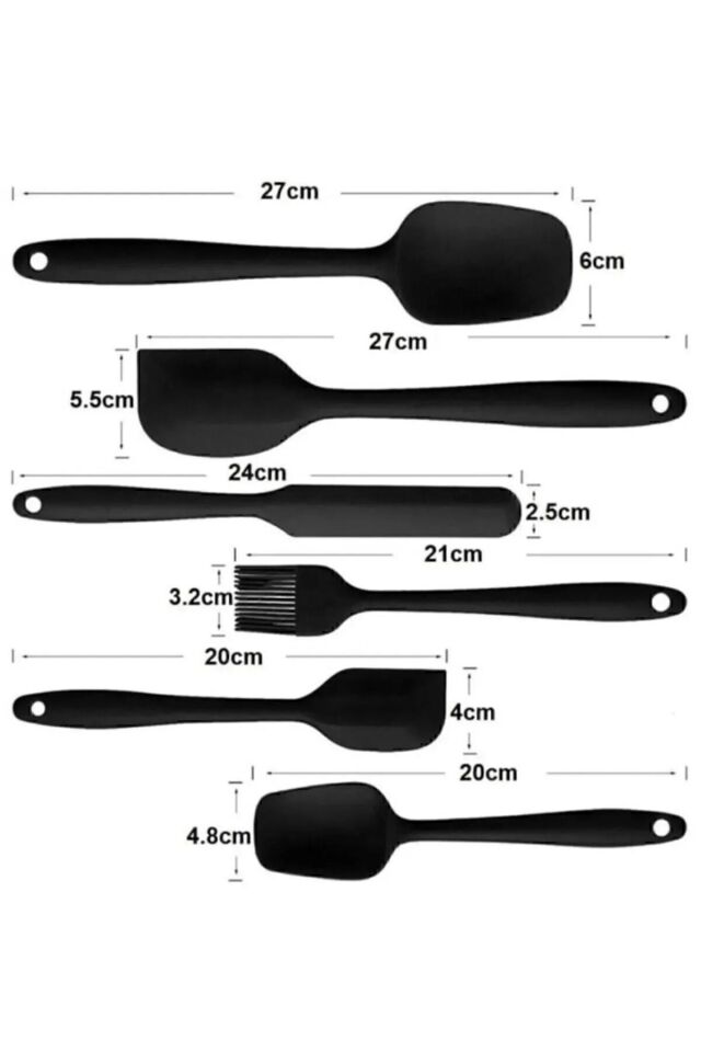 6 Adet Isıya Dayanıklı Yanmaz Yapışmaz Silikon Spatula Seti | 6'lı Silikon Spatula Seti Bpa Free SİYAH - Tek Ebat