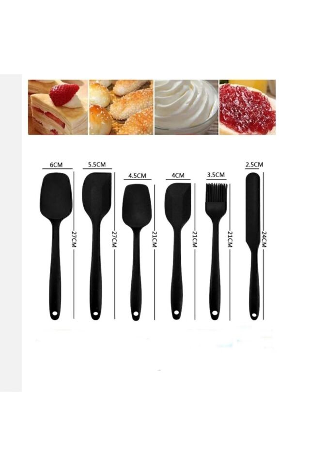 6 Adet Isıya Dayanıklı Yanmaz Yapışmaz Silikon Spatula Seti | 6'lı Silikon Spatula Seti Bpa Free SİYAH - Tek Ebat