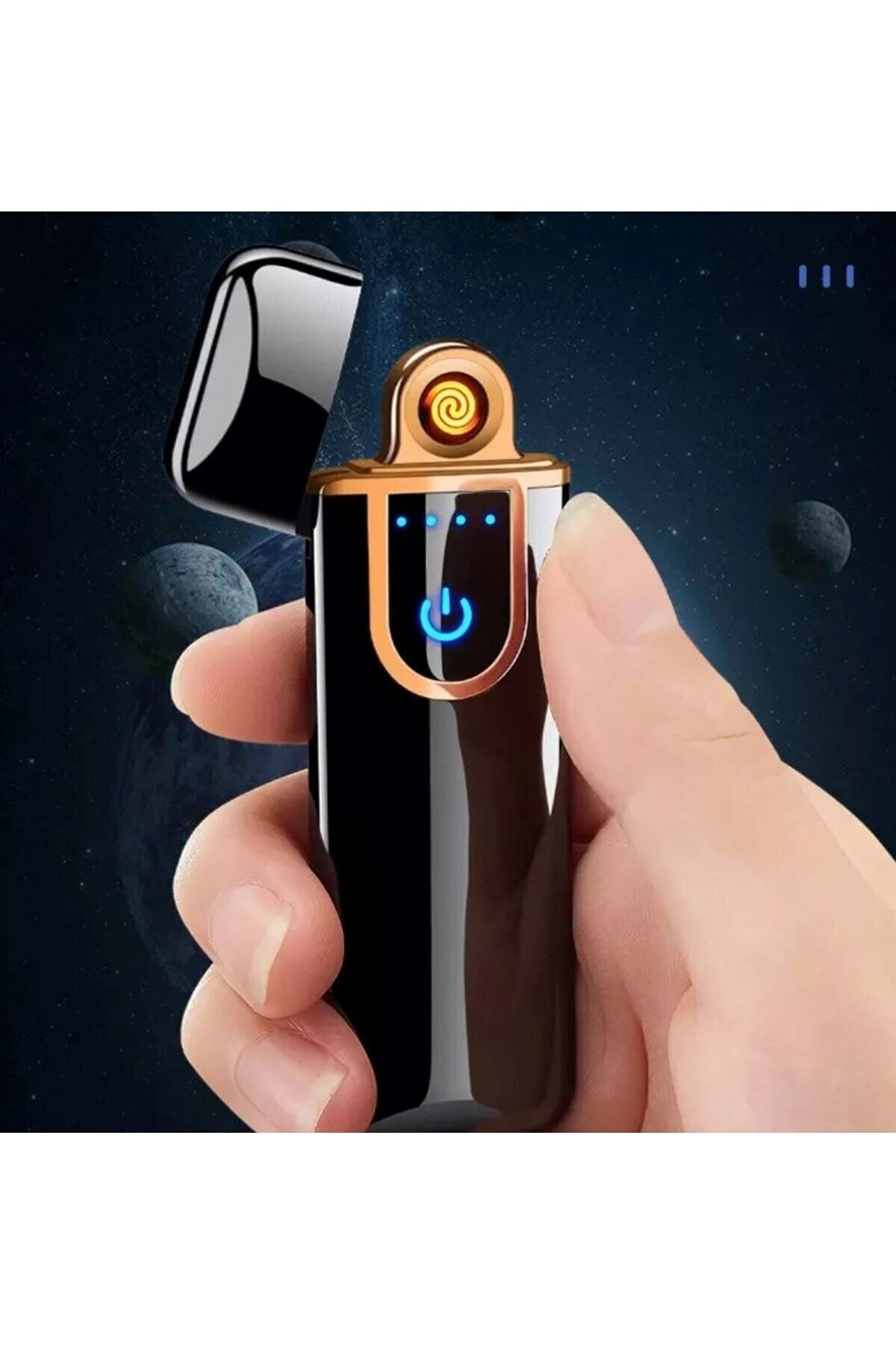 Parmak Izi Dokunmatik Tesla Çakmak Usb Şarj Anti-rüzgar Elektronik Çakmak Siyah siyah - Tek Ebat