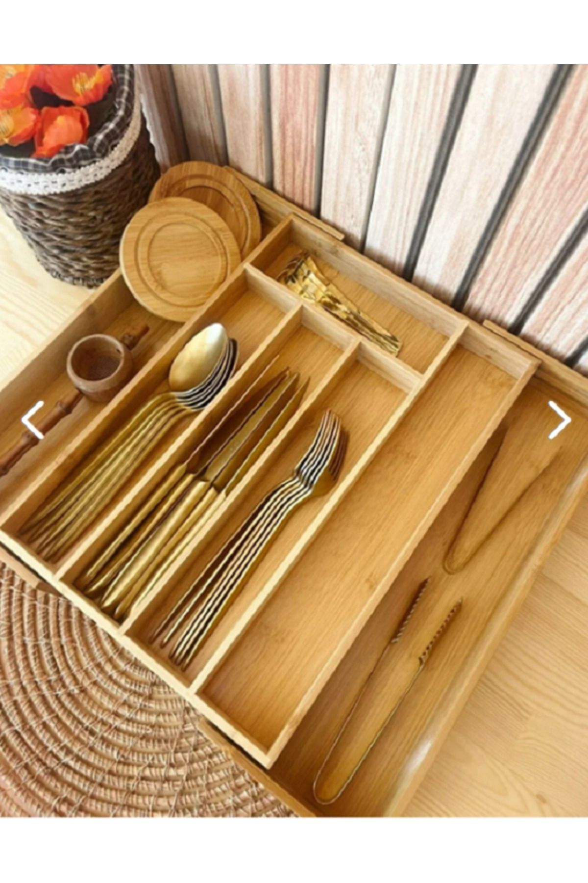 Büyük Boy Bambu Çekmece Içi Kaşıklık Açılır Kapanır Düzenleyici Kapalı (33x44) Açık (47x44)cm ahşap - Tek Ebat - 40 x 50