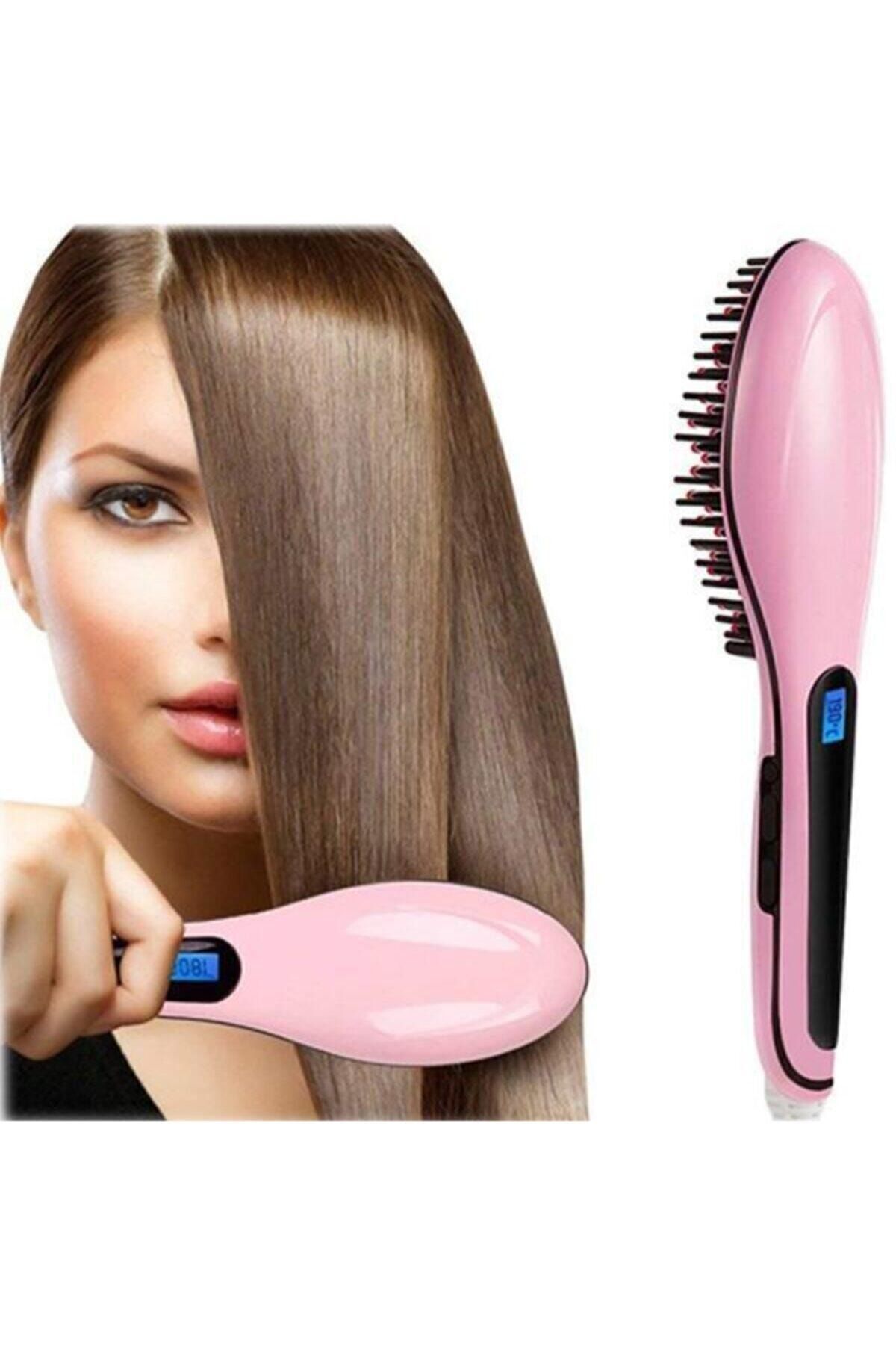 Elektrikli Saç Düzleştirici Tarak Fast Hair Straightener pembe - Tek Ebat