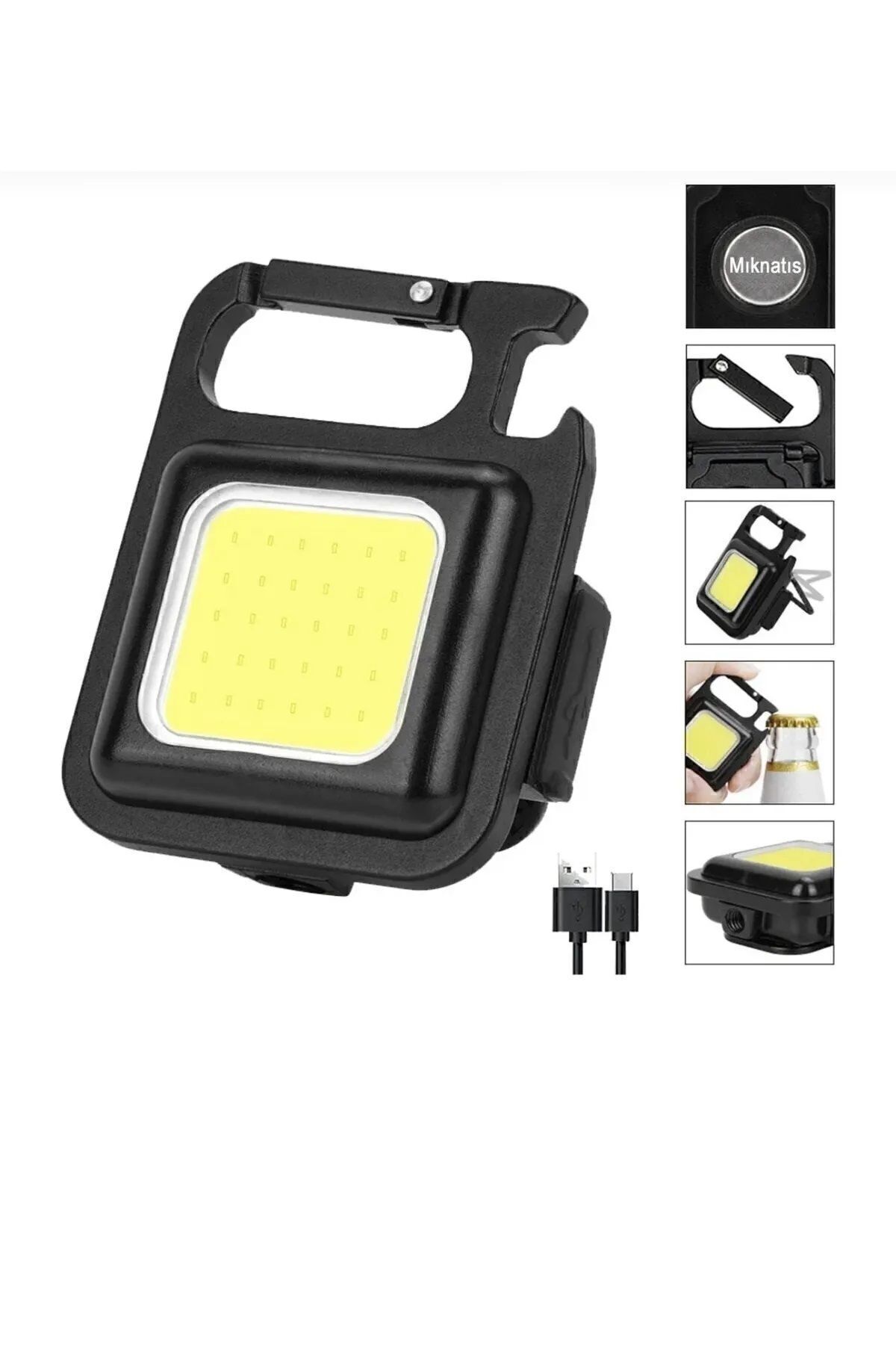 Mini Led Anahtarlık El Feneri Flash Mıknatıslı Su Geçirmez Şişe Açaçaklı Keyfisepet En Keyifli Sepet Siyah - Tek Ebat