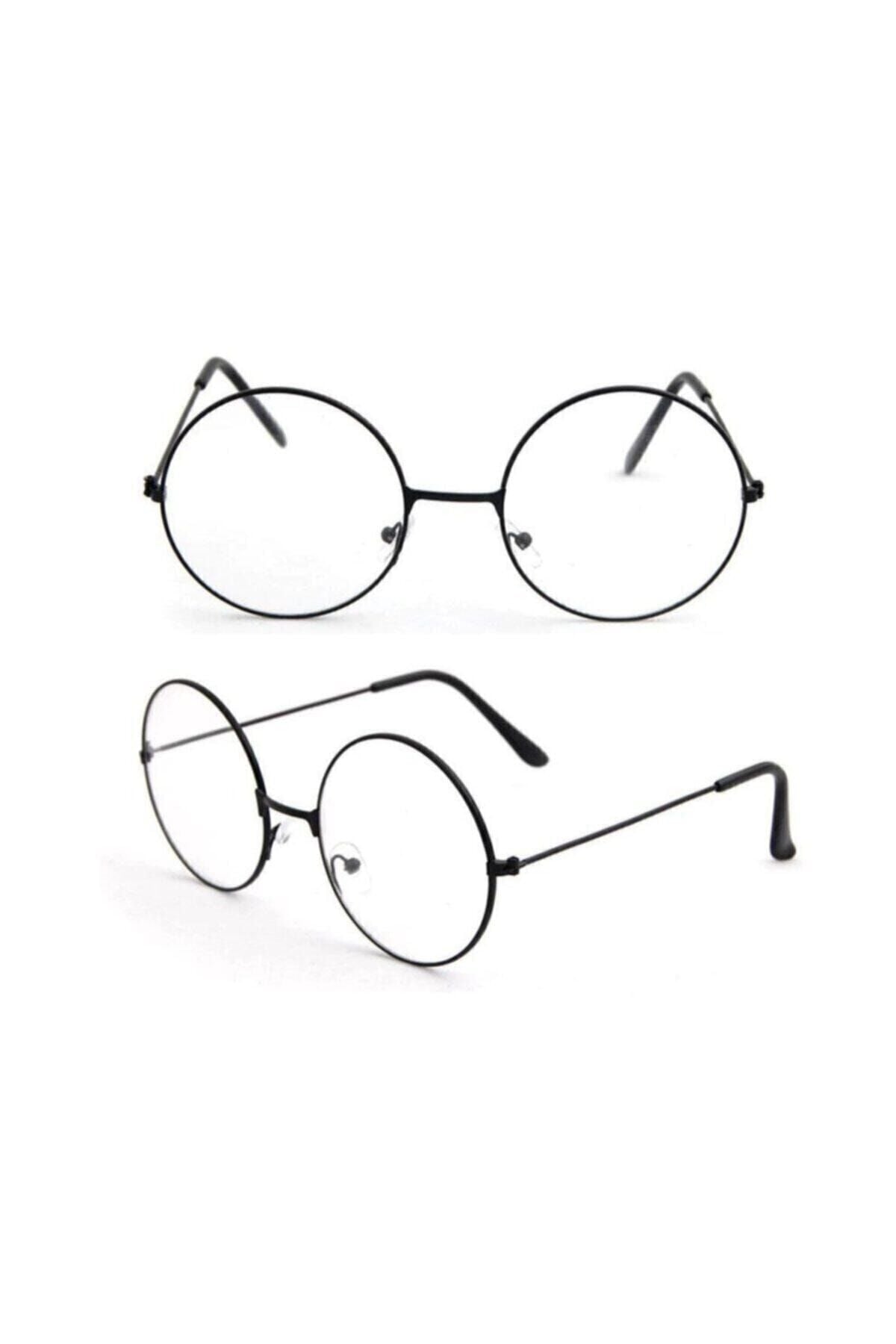 Unisex Siyah Harry Potter Anti Mavi Işınlı Retro Metal Çerçeve Şeffaf Lens Gözlük SİYAH - Tek Ebat