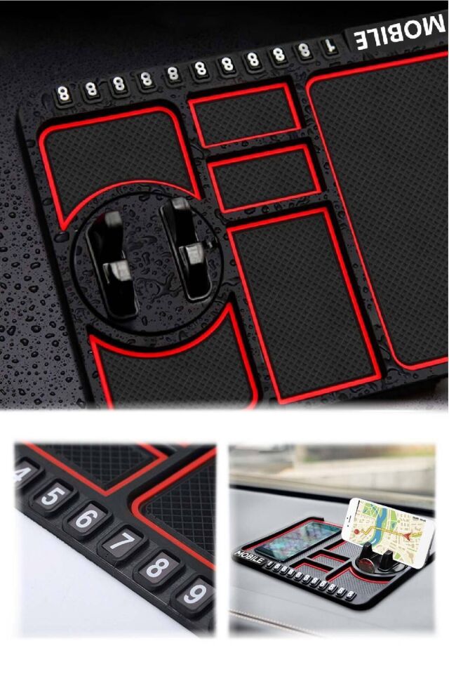 Araç İçi Kaydırmaz Ped 3D Numaratör Telefon Tutuculu Torpido Kaydırmaz XL Kare Tek Ebat