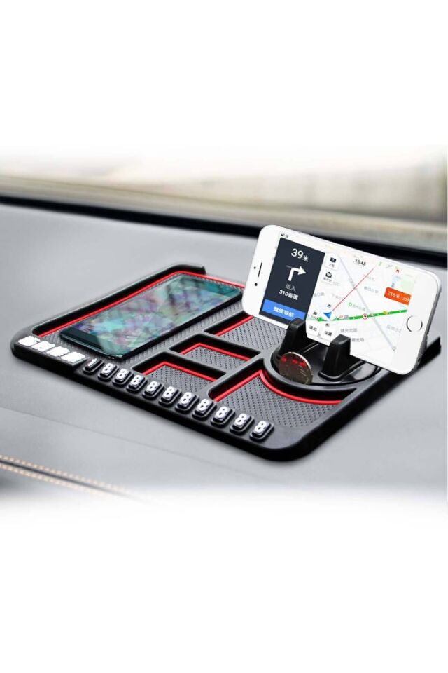 Araç İçi Kaydırmaz Ped 3D Numaratör Telefon Tutuculu Torpido Kaydırmaz XL Kare Tek Ebat