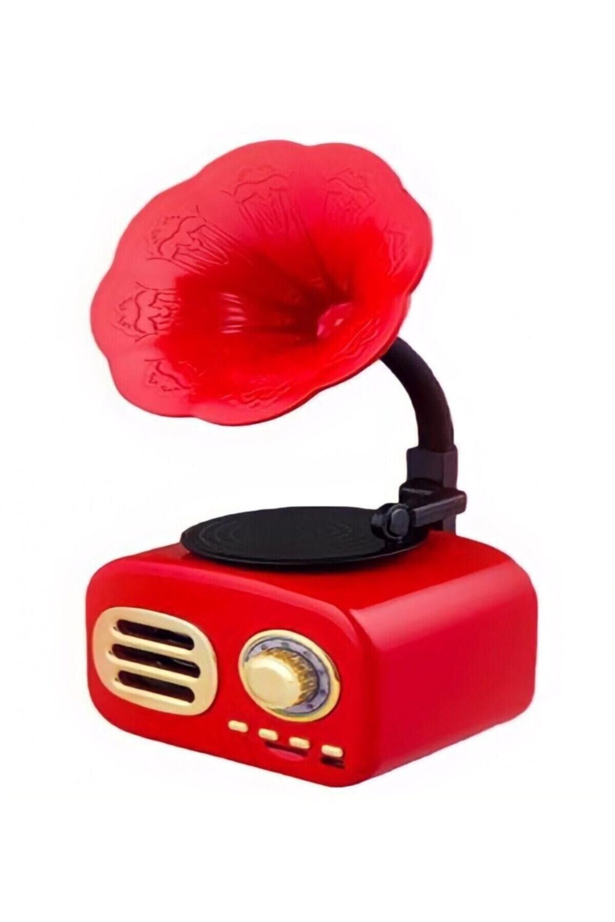 Kırmızı Nostaljik Gramofon Taşınabilir Bluetooth Ses Bombası Hoparlör Mini Radyo Müzik Çalar Kutusu Kırmızı - Tek Ebat