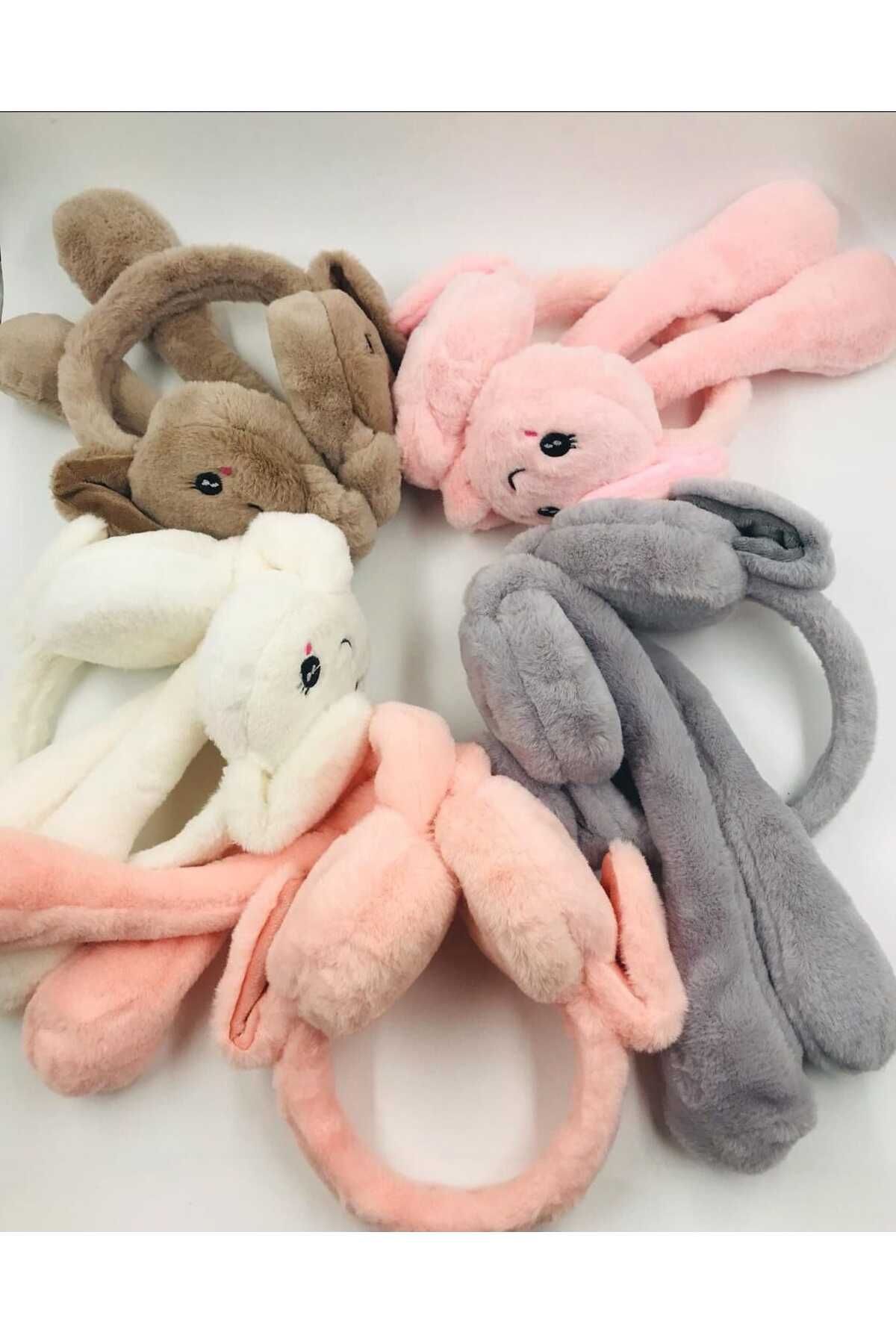 Peluş Tavşanlı Oynar Kulaklı Hareketli Kulaklık Gül kurusu - Tek Ebat