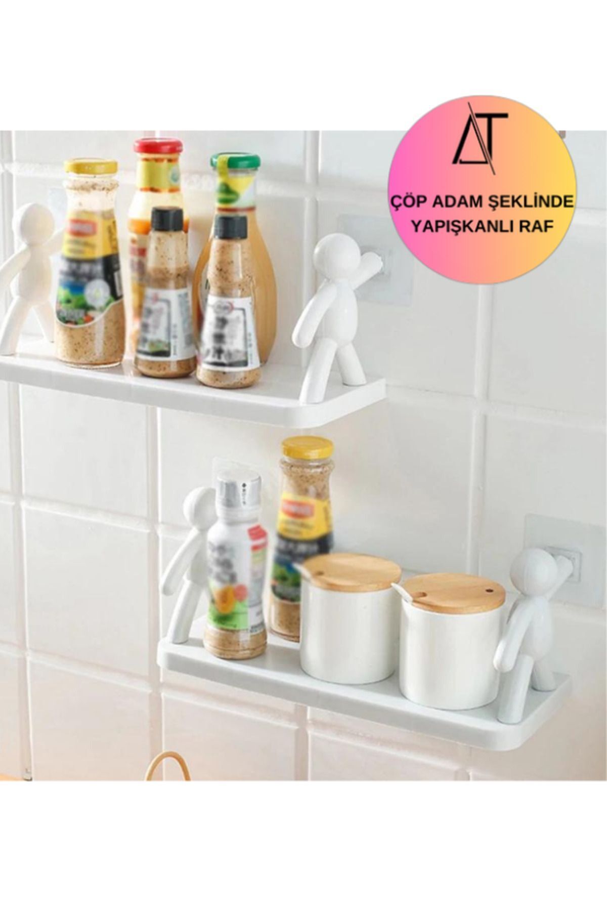 Kendinden Yapışkanlı Craft Banyo Rafı Tarz Baharatlık Rafı Organizer Düzenleyici - 1 Adet Beyaz - Tek Ebat