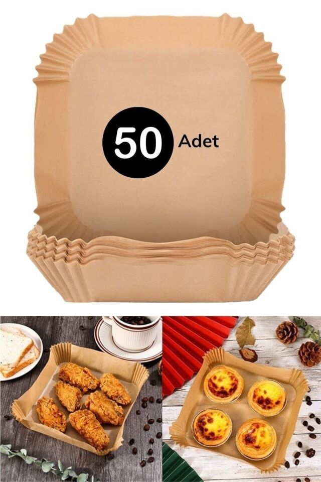 50 Adet Air Fryer Pişirme Kağıdı Tek Kullanımlık Hava Fritöz Yağ Geçirmez Kare Tabak Model