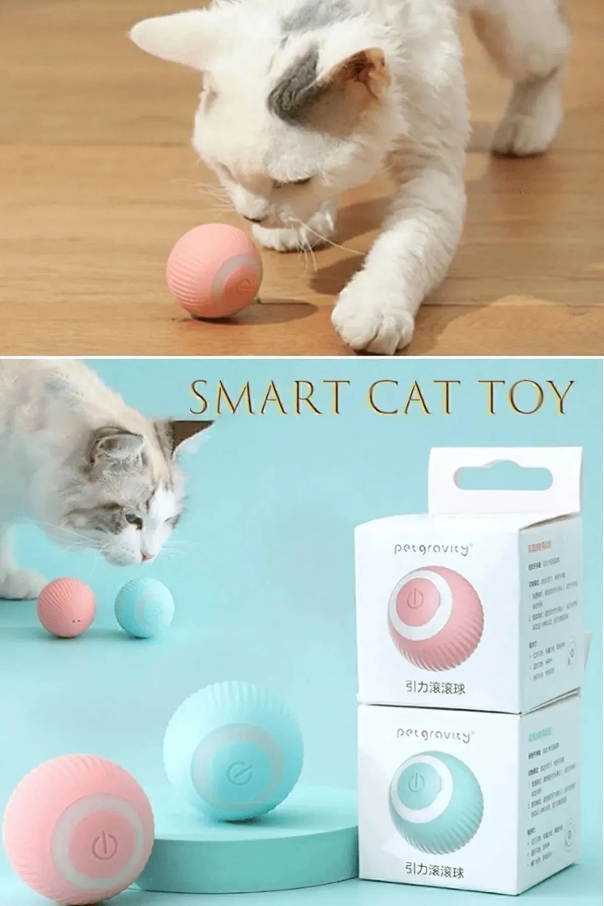 Şarjlı Otomatik Hareketlenen Kedi Oyun Topu Interaktif 360 Derece Dönen Kedi Oyuncağı Eğitim Topu çok renkli - Tek Ebat