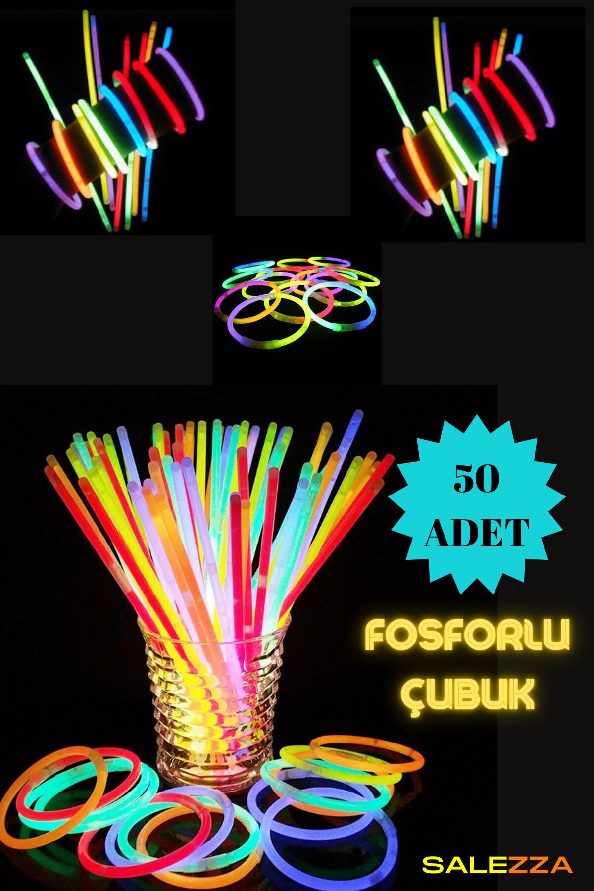 Fosforlu Çubuk , Karanlıkta Parlayan Neon Çubuk , Parti Çubuğu (50 ADET) Koza Gift