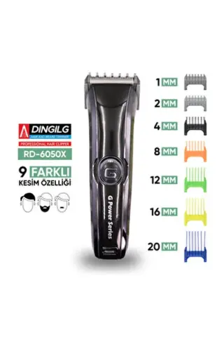 Dingilg RD-6050X Gri Siyah Şarjlı Ayarlanabilir Bıçaklı Saç Sakal Tıraş Makinesi Erkek Kişisel Bakım