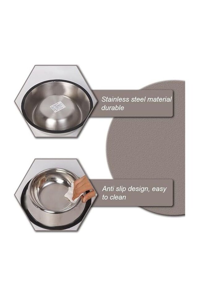 2 Adet Paslanmaz Çelik Mama Ve Su Kabı, Alt Taban 16 Cm Kedi Mama Kabı Köpek Mama Kabı (250 ML-8 OZ)