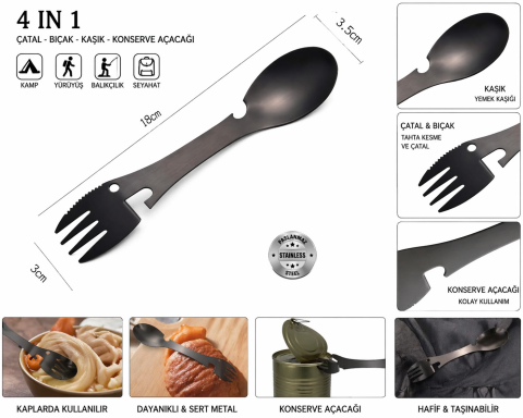 Kamp çatal,kaşık,bıçak ve konserve açacağı