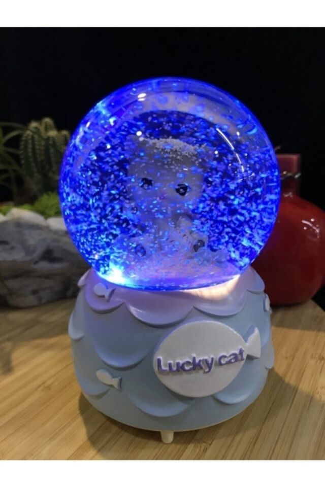 Kar Tanesi Püskürtmeli Işıklı Şanslı Sevimli Kedi Lucky Cat Kar Küresi Müzik Kutusu Çok Renkli - Tek Ebat