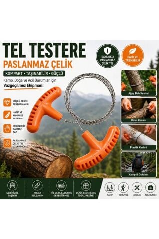 Paslanmaz Çelik Tel Testere, Kamp ve Cep Testeresi 70CM