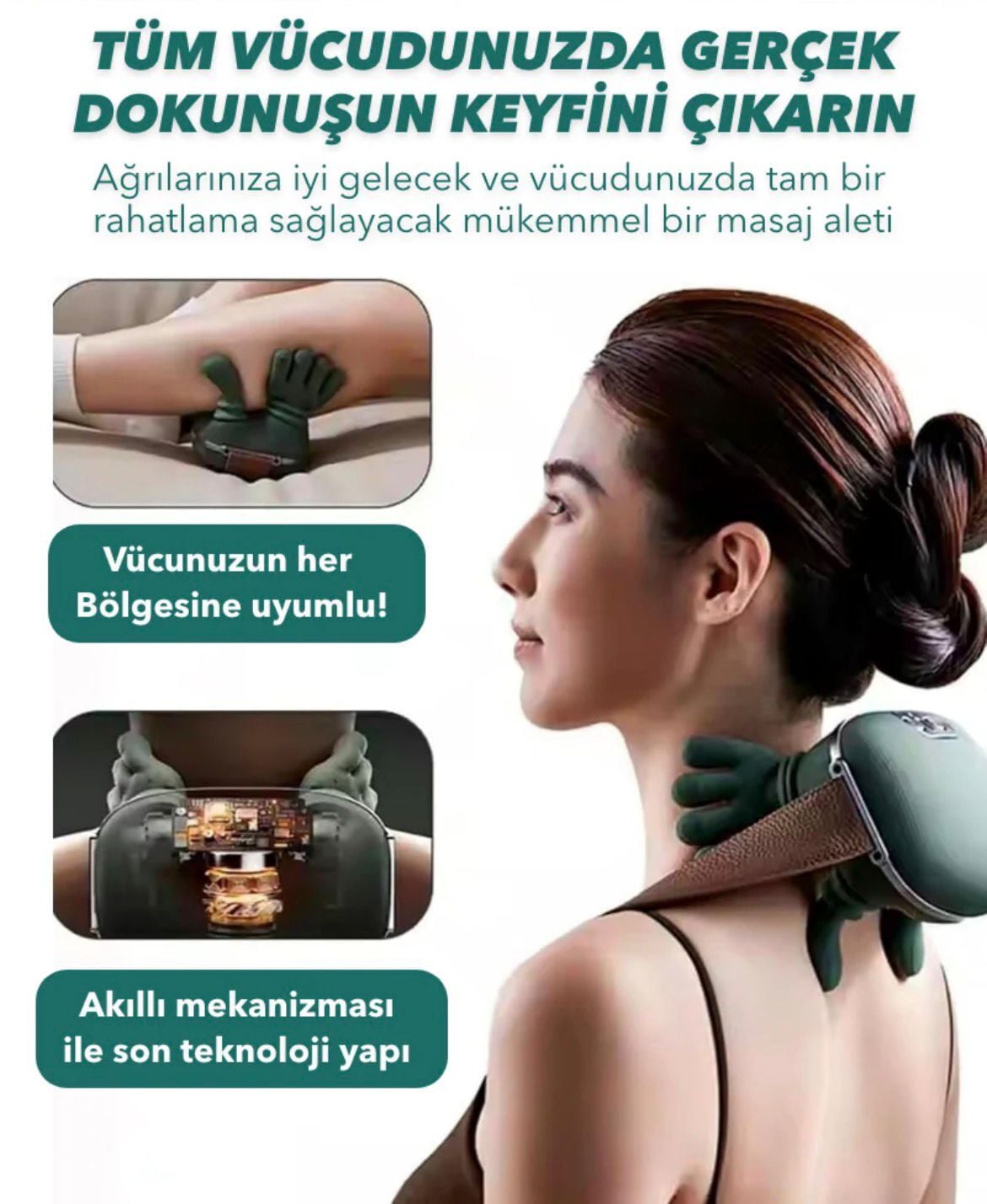 DEMPOWER Isıtmalı El Şekilli Taşınabilir Şarjlı Masaj Cihazı- Boyun, Sırt ve Omuz
