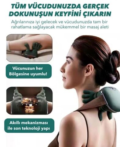 DEMPOWER Isıtmalı El Şekilli Taşınabilir Şarjlı Masaj Cihazı- Boyun, Sırt ve Omuz