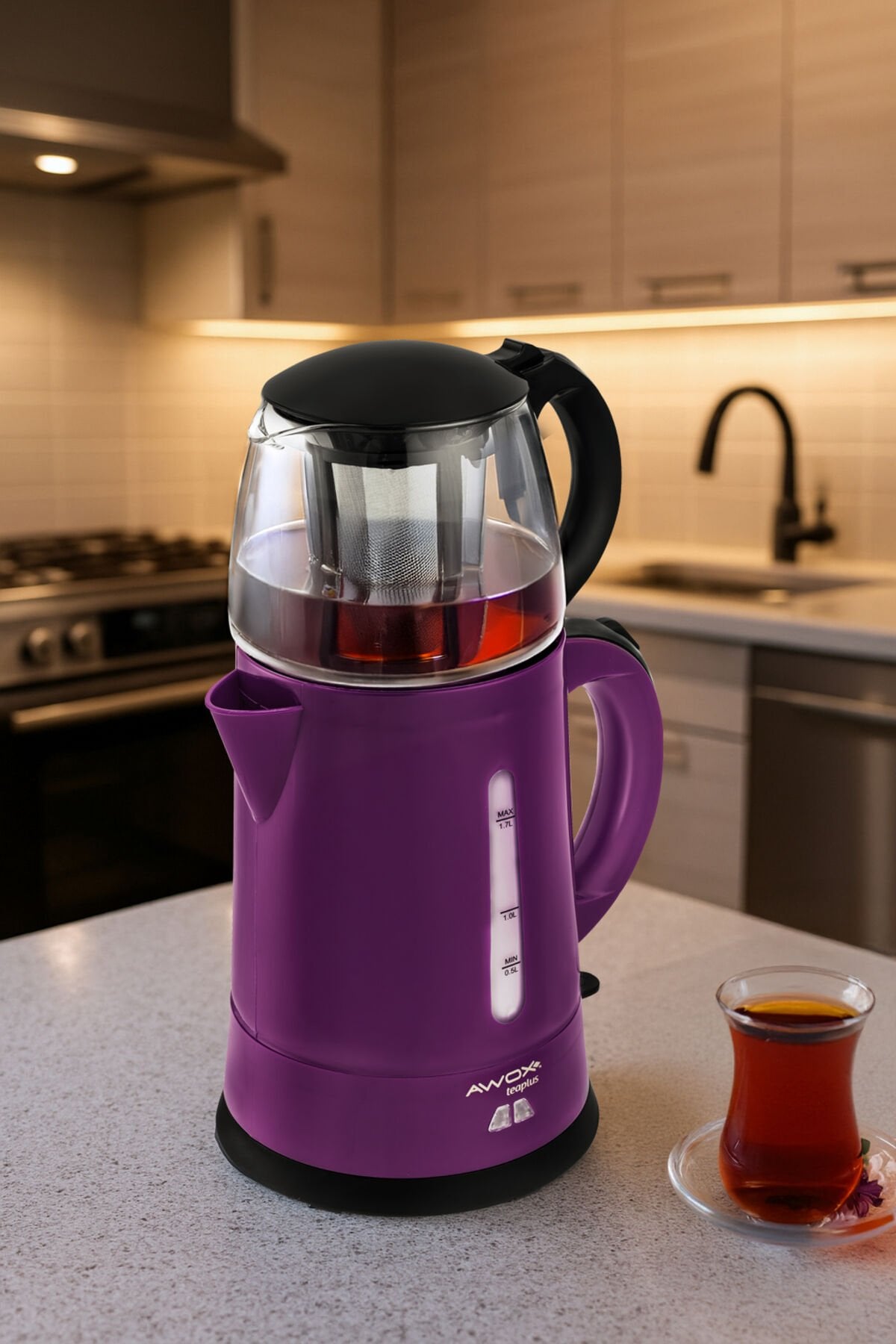 Teaplus Cam Demlikli Elektrikli Çay Makinesi Mor