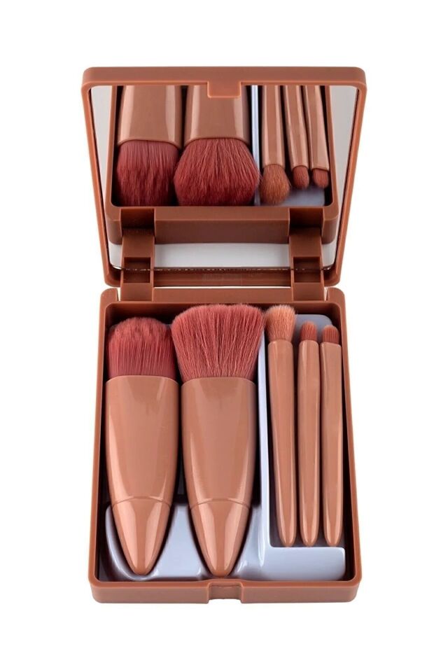 Masis -Taşınabilir Aynalı 5'li Makyaj Fırça Seti Profesyonel Allık Dudak Kaş Kapatıcı / Makeup Brush Tek Ebat