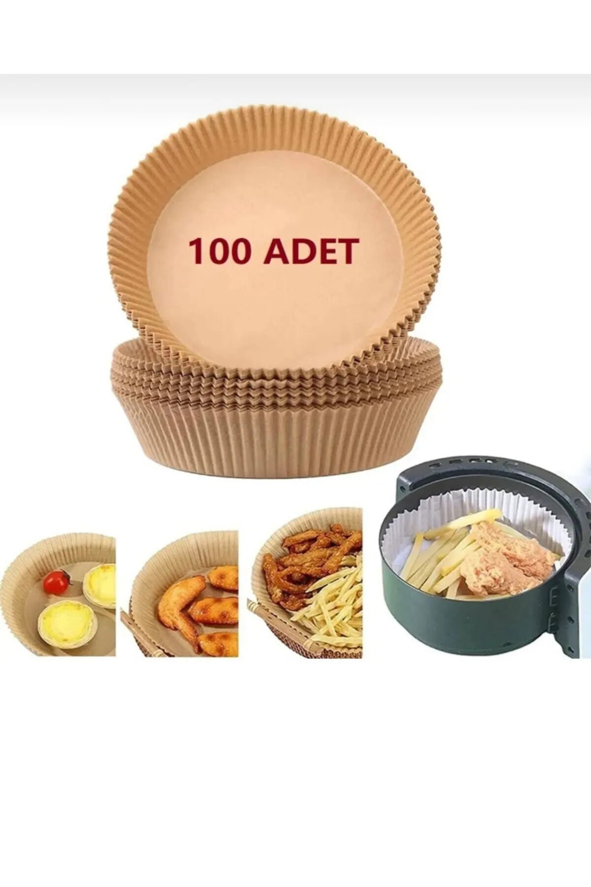 Airfryer Pişirme Kağıdı Her Modele Uyumlu Xl & Xxl 100 Hijyenik Yağlı Kağıt Airfryer Ustası 100lü Tek Ebat