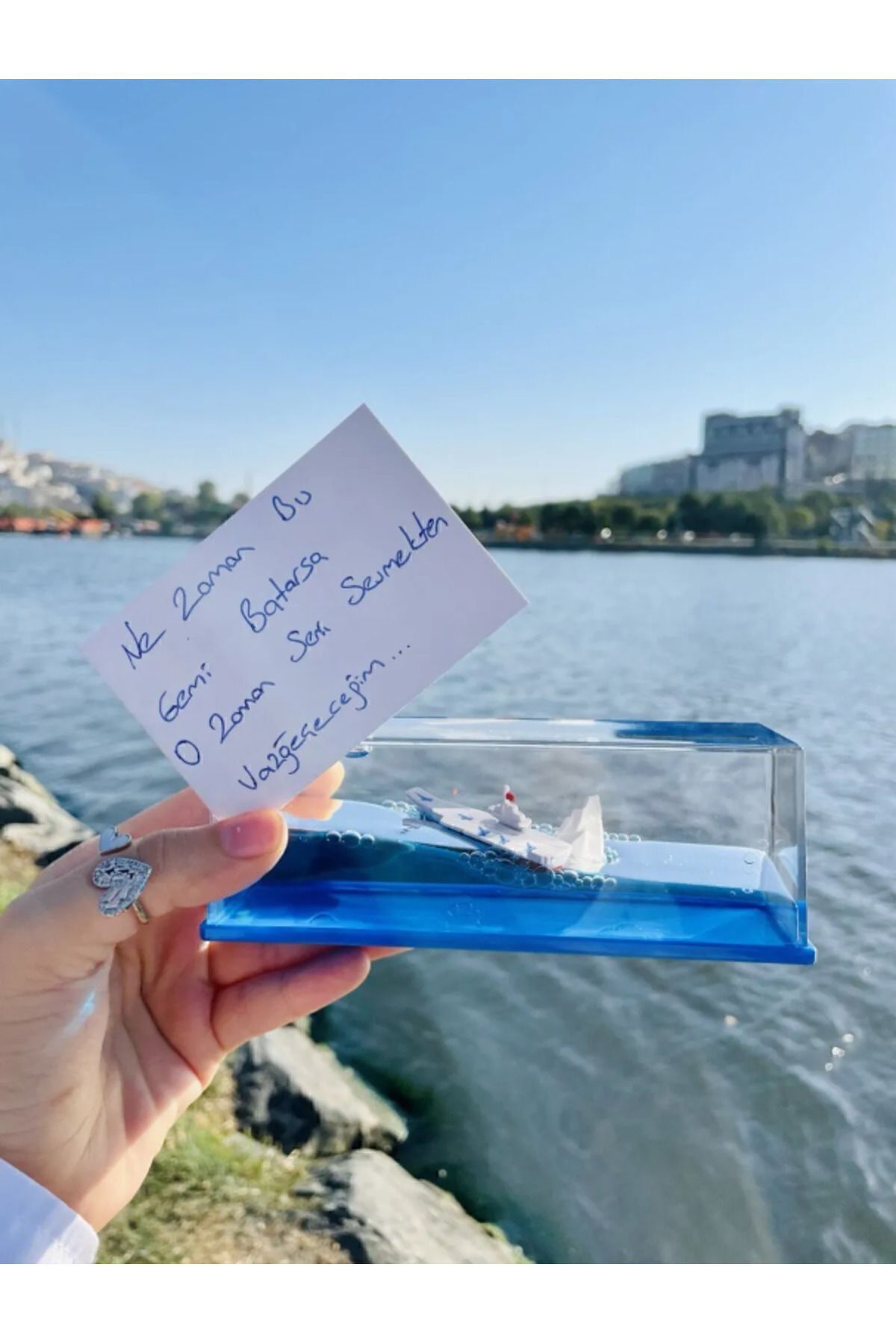 Mavi Su Akvaryum Şişe Şeklinde Batmayan Titanik Gemi Deniz - Tek Ebat