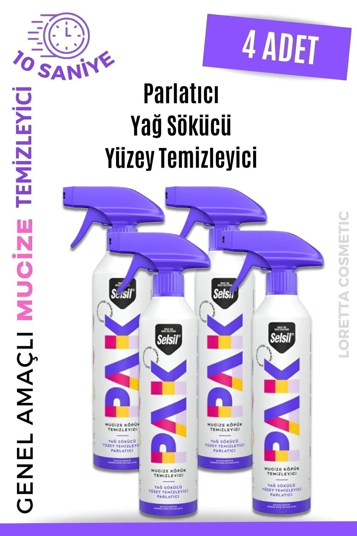Pak 4 Lü 500 Ml Mucize Köpük Temizleyici Sprey Yağ Sökücü Yüzey Temizleyici Parlatıcı Loretta