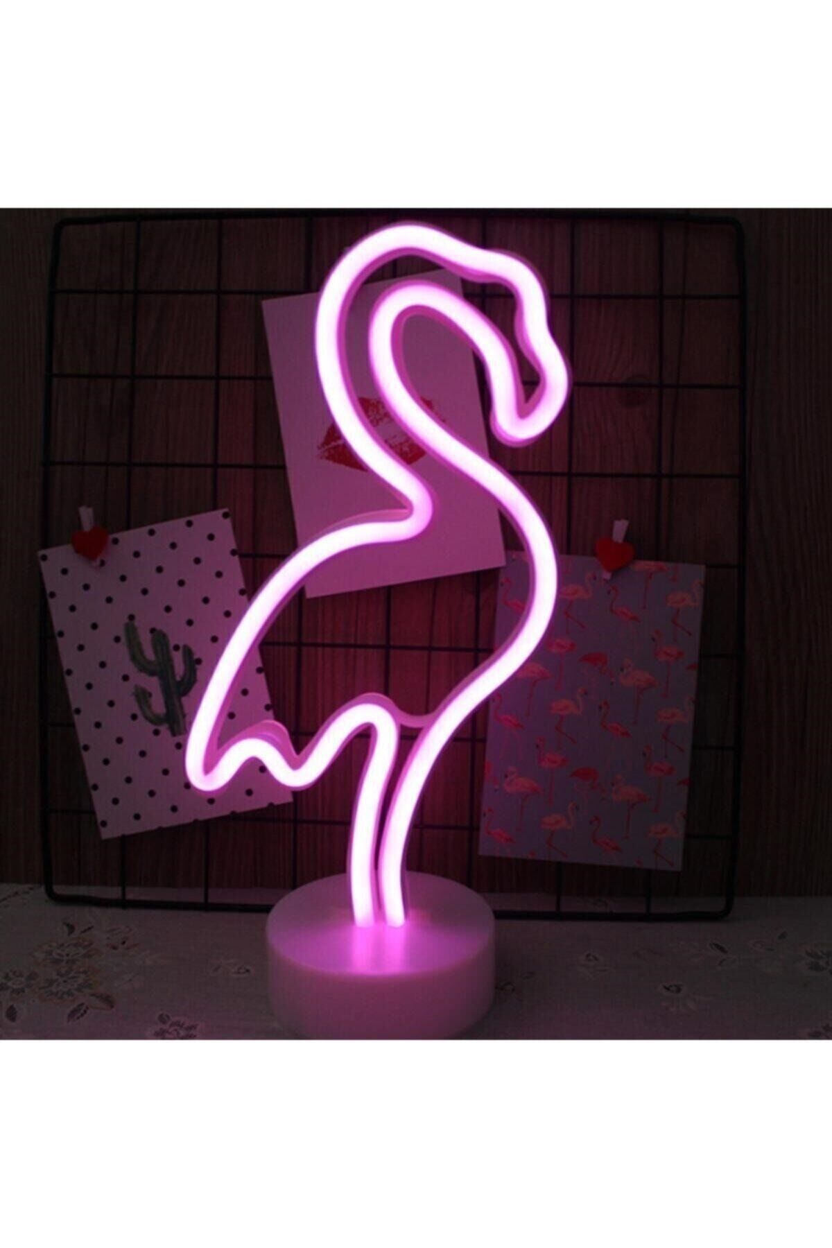 Pembe Flamingo Model Neon Led Işıklı Masa Lambası beyaz - Tek Ebat