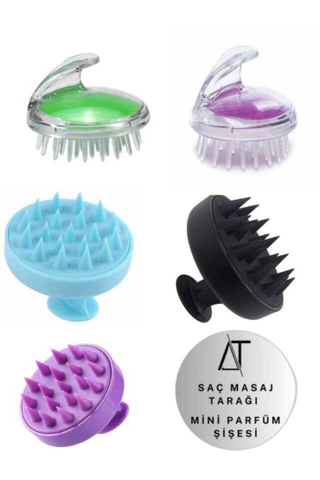 Saç Masaj Tarağı + Taşınabilir Mini Doldurulabilir Parfüm Şişesi 2Li Set Karışık - Tek Ebat