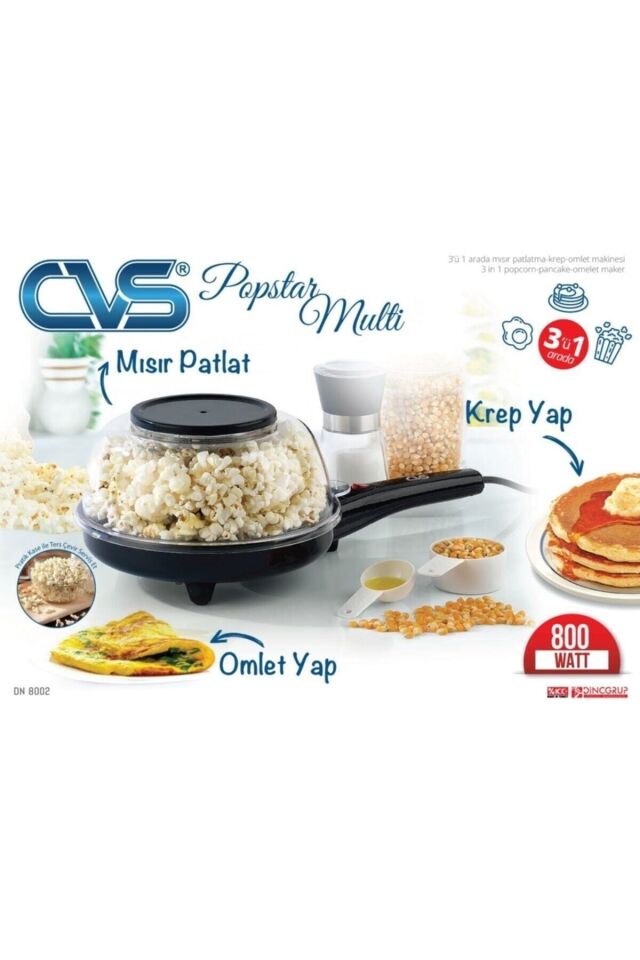 3'ü 1 Arada Mısır Patlatma - Krep - Omlet Makinesi - 8002 siyah - Tek Ebat