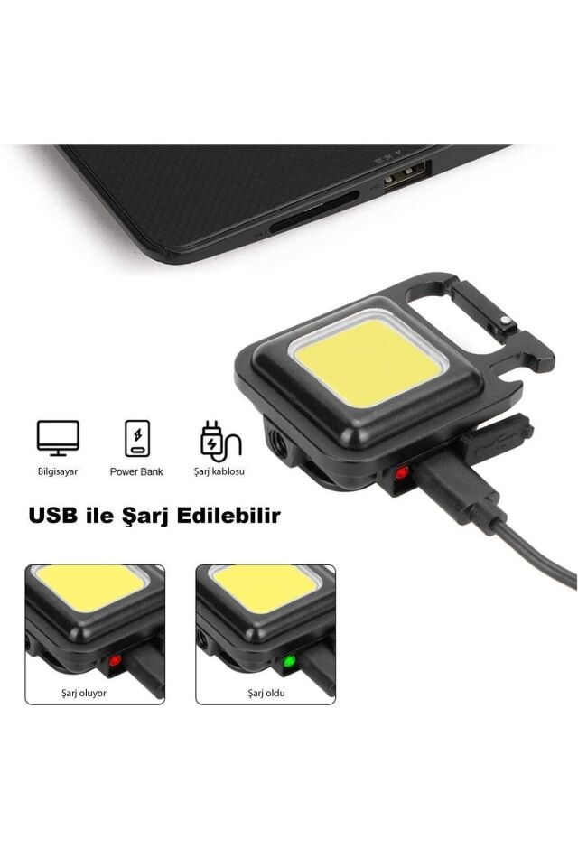 1200 Mah Mini Led, Anahtarlı El Feneri, Flash, Mıknatıslı , Su Geçirmez, Şişe Açacaklı , Şarjlı Tek Ebat