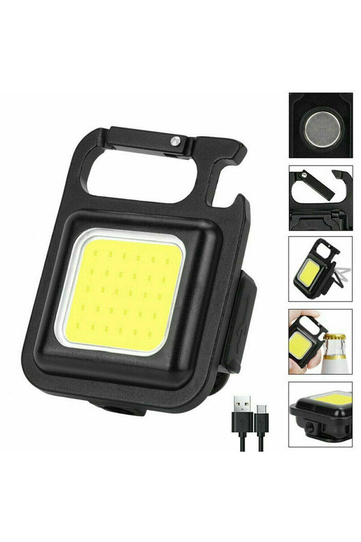 Mini LED anahtarlık el feneri USB şarj edilebilir lamba taşınabilir cep feneri açık kamp için ışık SİYAH - Tek Ebat
