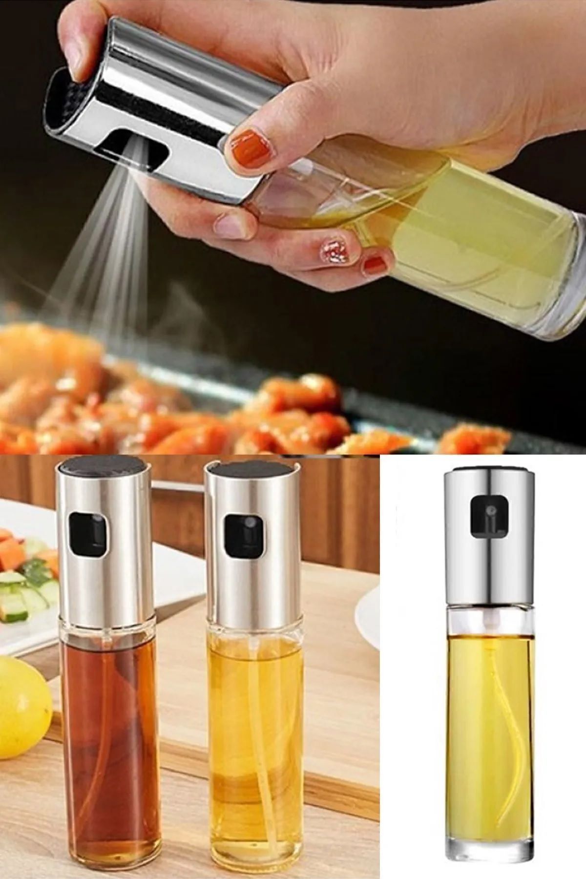 Sprey Yağdanlık, Airfryer Için Yağdanlık, Püskürtmeli Sprey Cam Şişe Zeytinyağı Sirke Yağpüskürtücü
