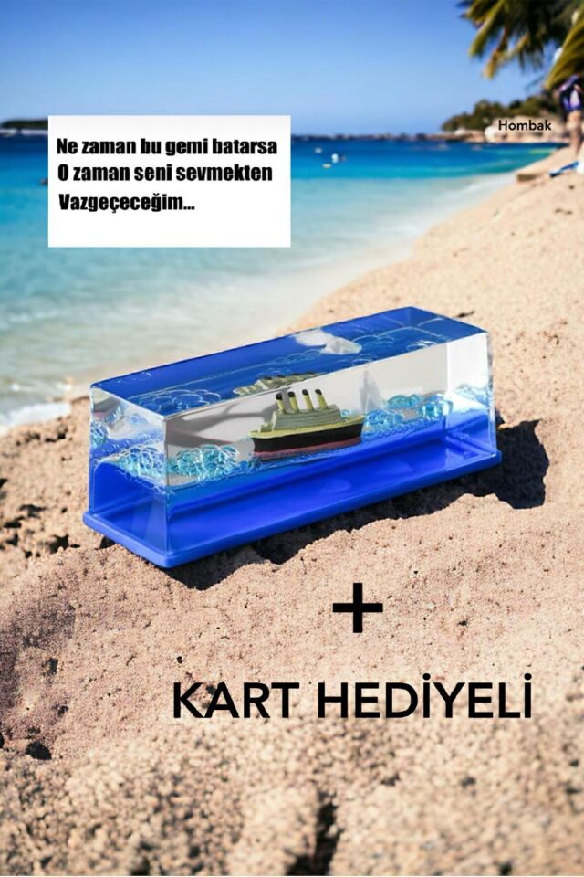 Batmayan Titanik Gemi Mavi Su Akvaryum Şişe Şeklinde Mavi - Tek Ebat