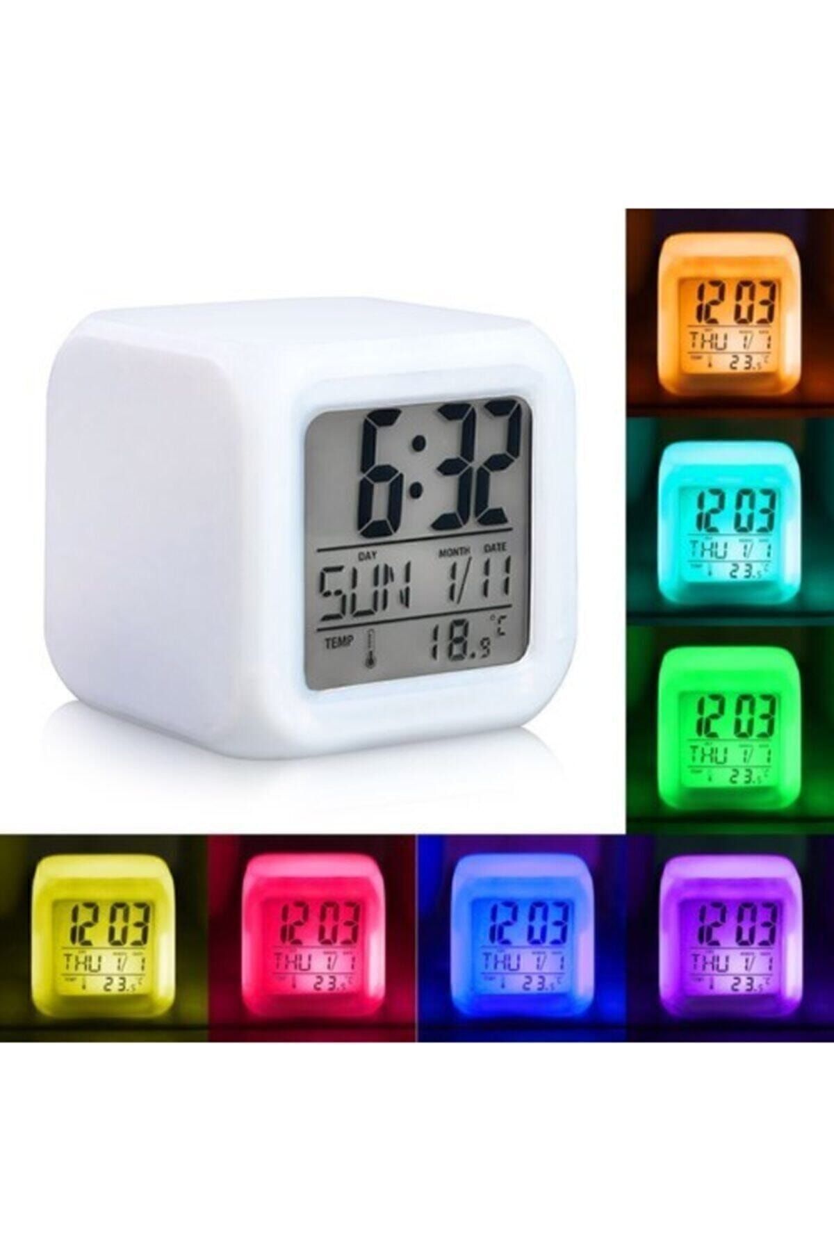 7 Renk Xxl Alarmlı Dijital Küp Lcd Işıklı Saat 8x8x8 Cm Xxl Çocuk Odası Hafıza Pilli