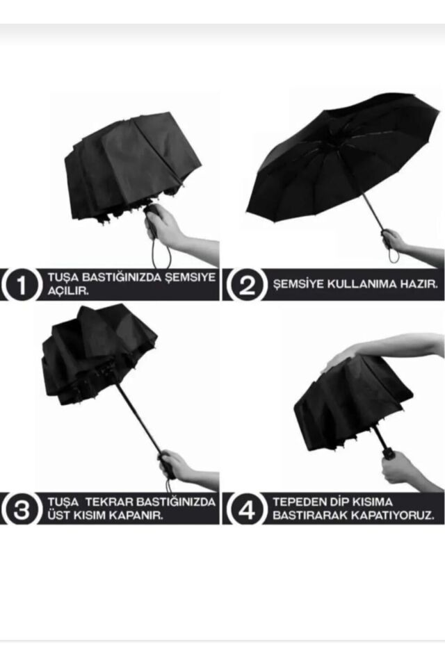 Siyah 8 Telli Rüzgarda Kırılmayan Şemsiye