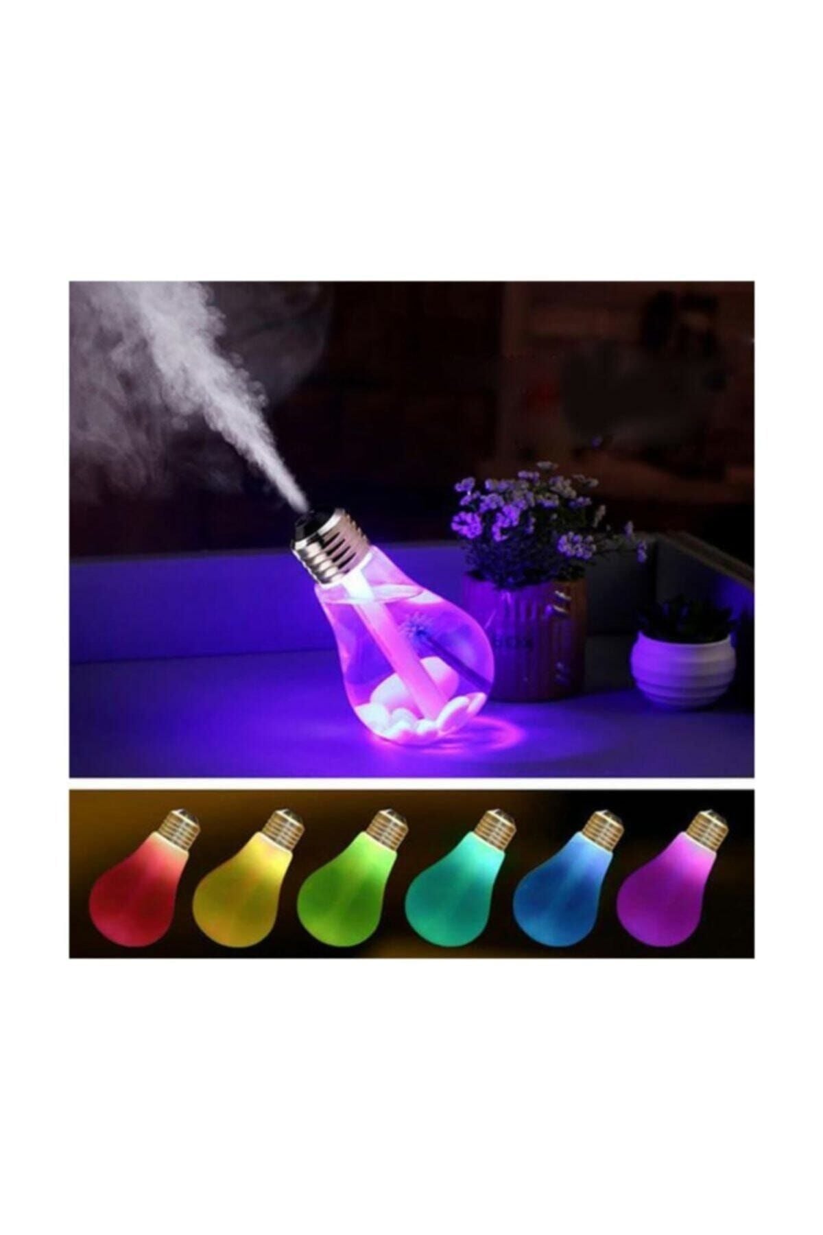 Mb Ampul Şekilli Oda/hava Nemlendirici Usb Su Hazneli Sıcak Soğuk Buharlı 7 Led Işıklı Gece Lambası