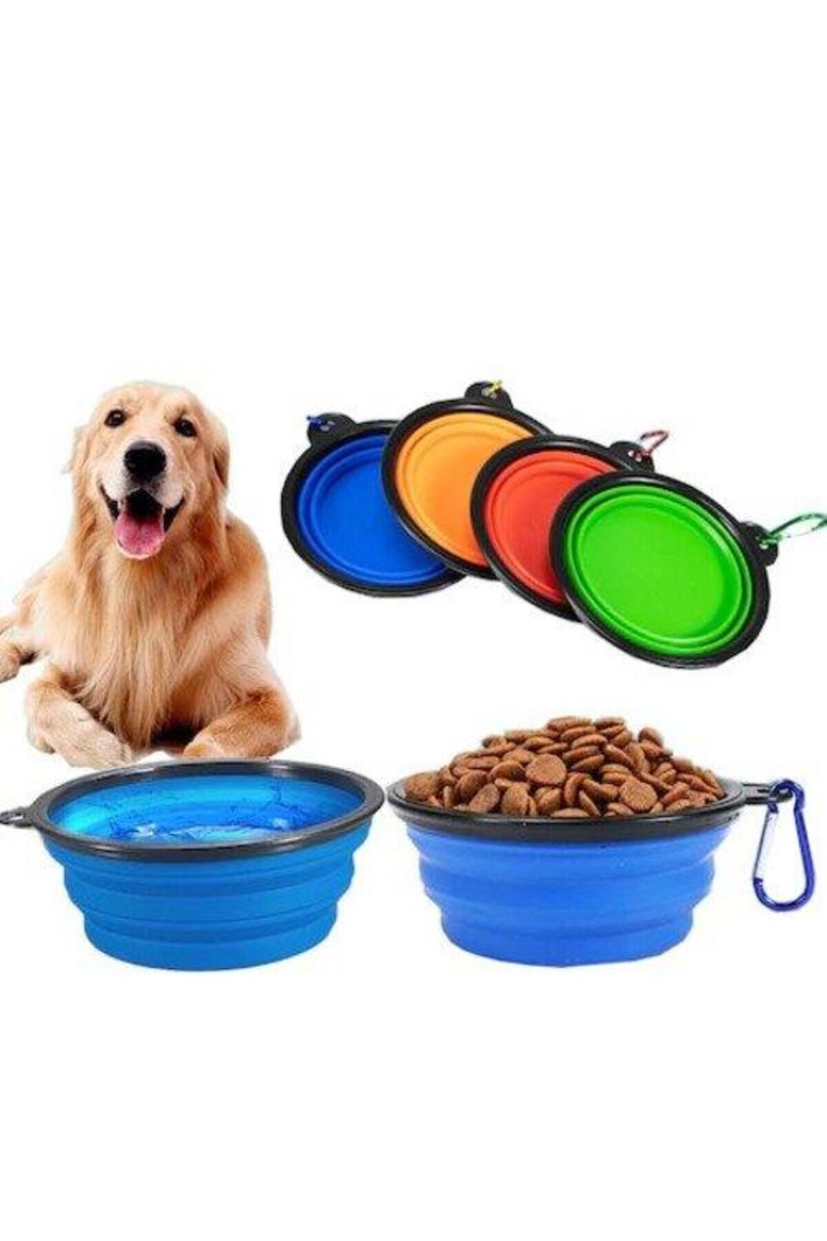 Katlanabilir Kedi Köpek Mama-Su Kabı Mavi - Tek Ebat