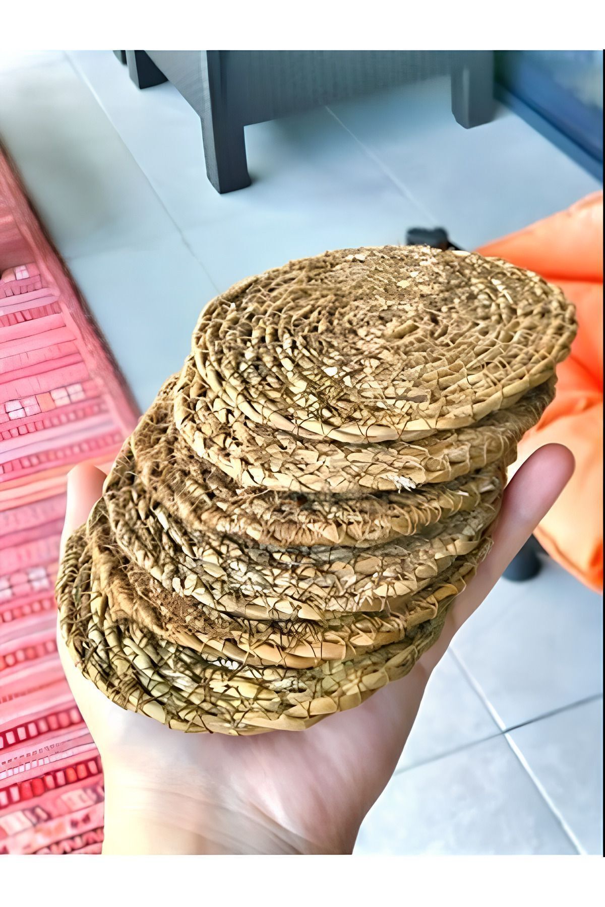 Hasır Bardak Altığı Mini Supla Yuvarlak 6 Adet 10 Cm