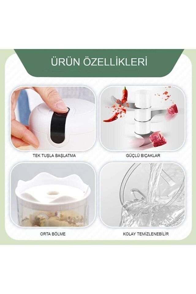 Şarjlı Mini El Rondosu, Çelik Bıçaklı, 300 ml, Beyaz, Hafif ve Pratik Kullanım