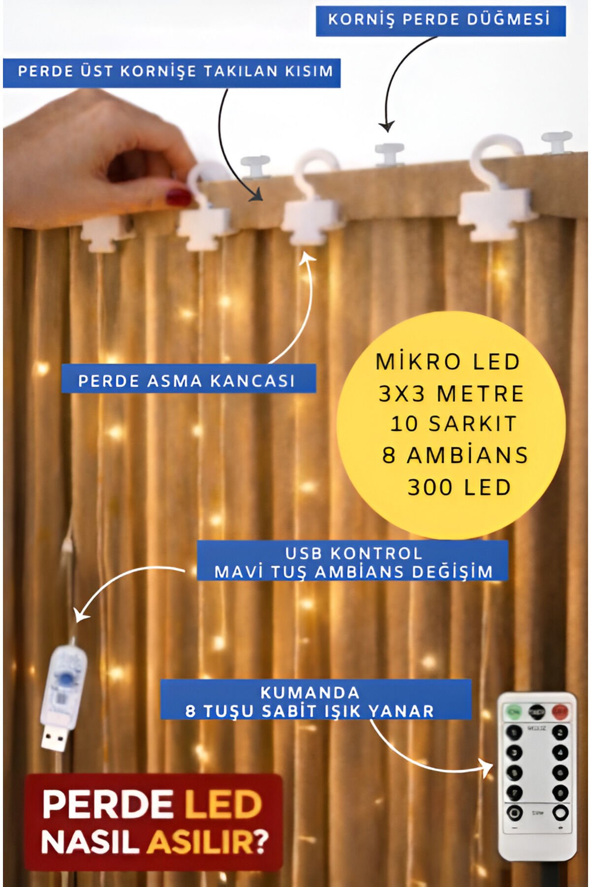 Nanopro Led Işıklı Peri Perde Konsept 3x2 Metre Kına Düğün Dekor (uzaktan Kumandalı