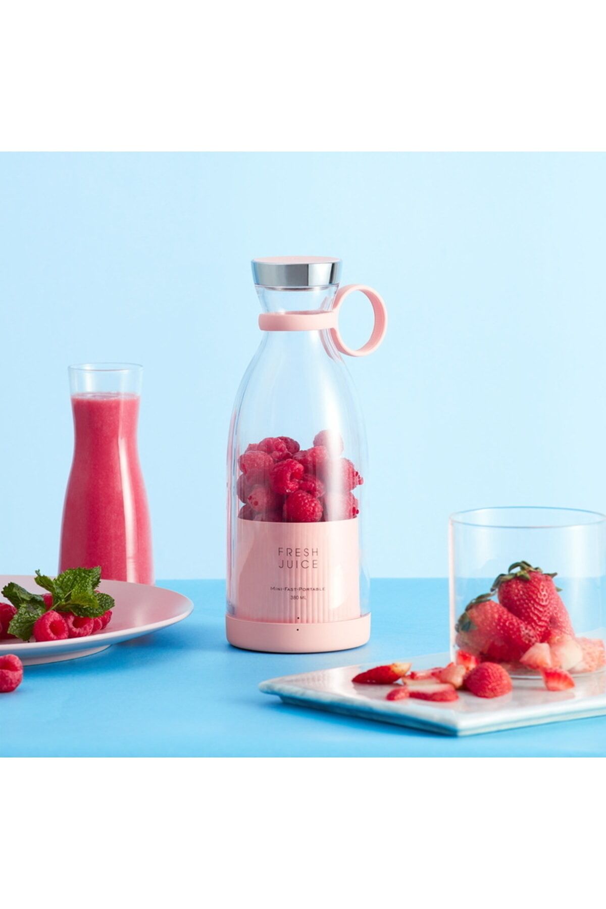 Şarjlı Portatif Taşınabilir El Blenderi Meyve Sıkacağı Mama Karıştırıcı Smoothie Milkshake 350 Ml Pembe - Tek Ebat
