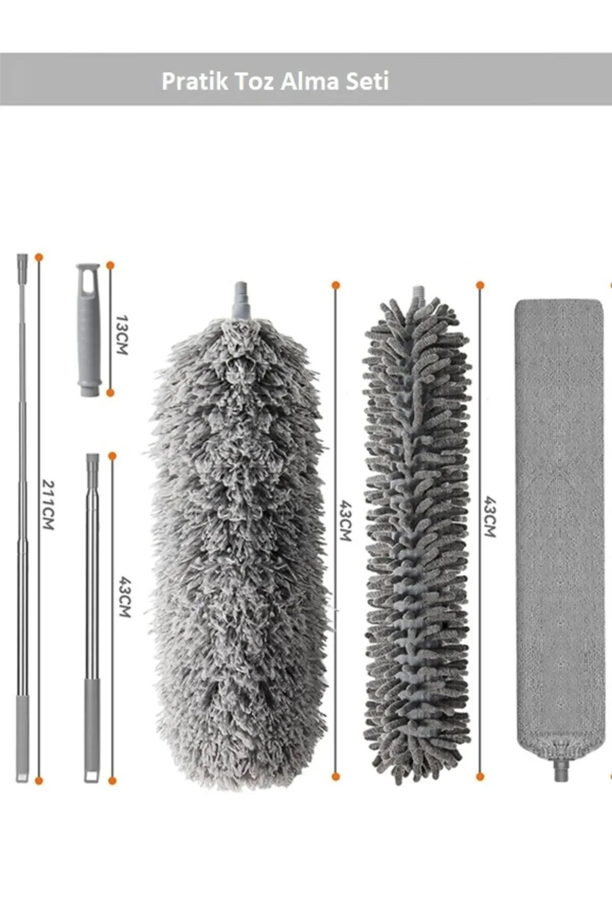 Sihirli Mikrofiber Başlıklı Girintili Yüzey Dip Köşe Raf Temizleme Mopu Toz Alma Fırçası gri - Tek Ebat